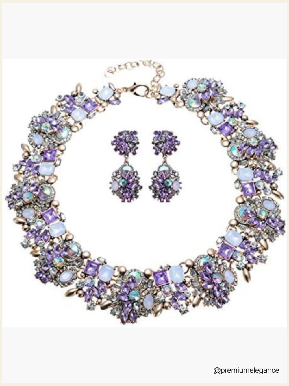 Vintage Crystal Rhinestone Choker Bib Necklace Earring Set
